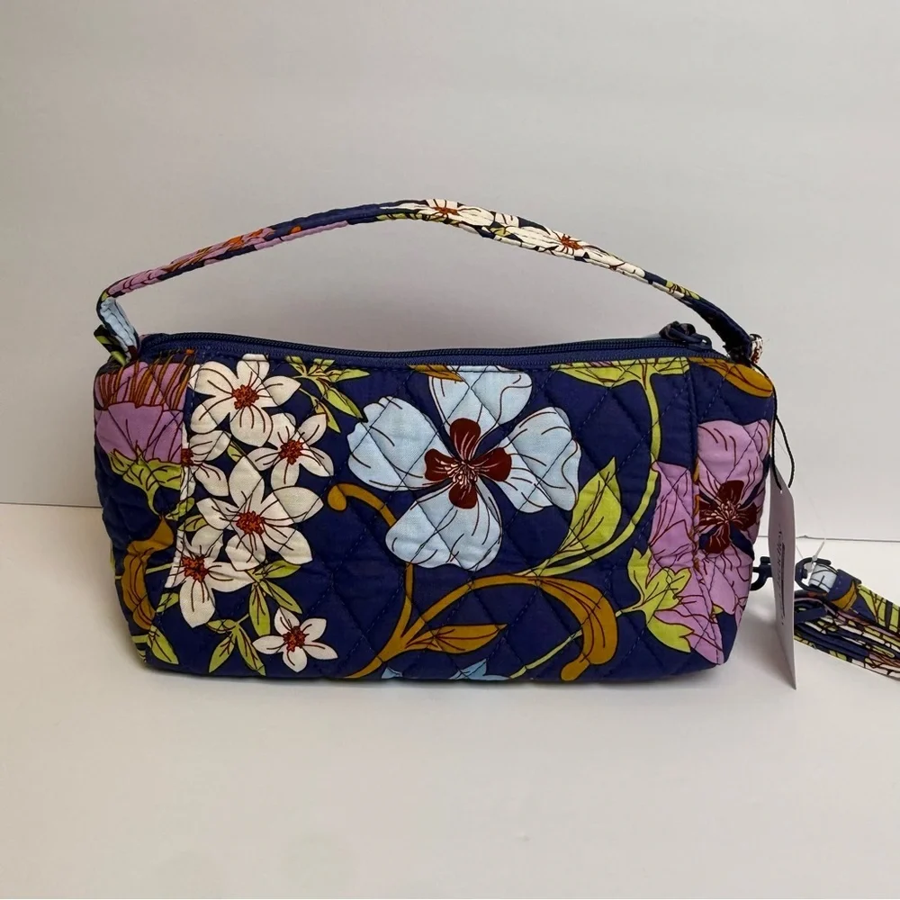New Vera Bradley Mini Slouchy Crossbody Coffee Garden Bag Purse Floral Blue NWT